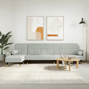 Sofa rozkładana L, jasnoszara, 271x140x70 cm, aksamit Lumarko! - Narożniki - miniaturka - grafika 1