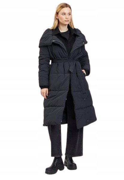 TAMARIS PŁASZCZ PUCHOWY Z PASKIEM I Z KAPTUREM CZARNY 44 6BA