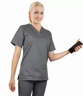 Bluza medyczna damska FLEX elastyczna kolor szary M - Odzież medyczna - miniaturka - grafika 1