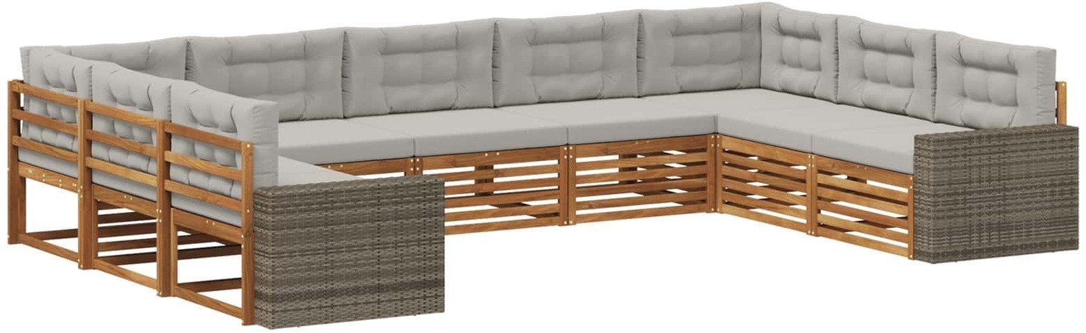vidaXL Zestaw sof na zewnątrz z poduszką 9 pcs Naturalny i jasnoszary
