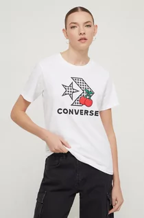 Koszulki sportowe damskie - Converse t-shirt bawełniany damski kolor biały - grafika 1