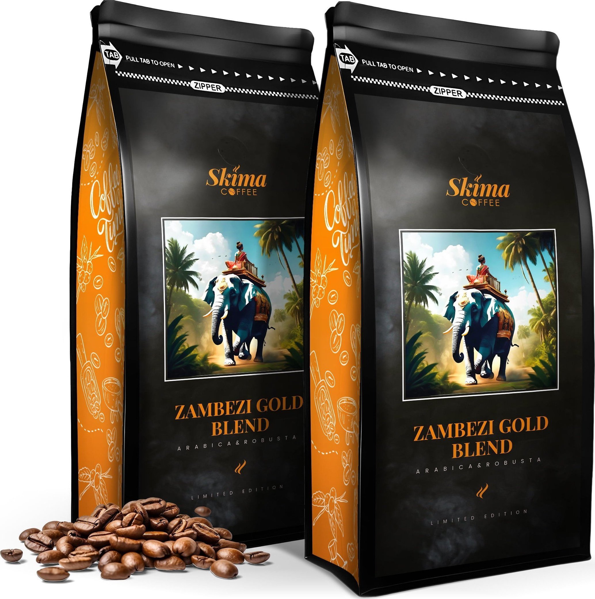 Zestaw Kawa ziarnista 1kgX2 ZAMBEZI GOLD BLEND LIMITED EDITION Świeżo Palona do ekspresu + GRATIS