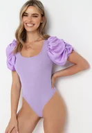 Body - Fioletowe Body z Bufiastym Rękawem Tokima - miniaturka - grafika 1