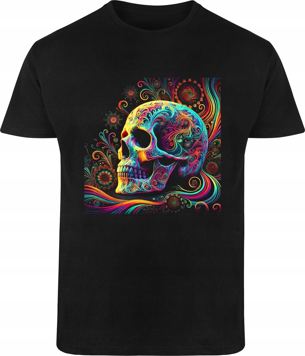 Koszulka Dia de los Muertos Czaszka Nadruk dla Mężczyzny Czarna R-XS a749