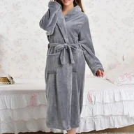 Szlafroki damskie - Szlafrok z pluszowego materiału - Szary S/M - miniaturka - grafika 1