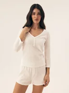 Piżamy damskie - Piżama damska Vaffle Bloovii kremowy L - miniaturka - grafika 1