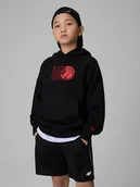 Bluzy dla chłopców - 4F Bluza dresowa loose z kapturem chłopięca - czarna 158/164 (12-14 lat) - miniaturka - grafika 1