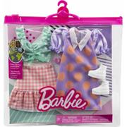 Akcesoria dla lalek - Ubranka Barbie bluzka w kropki i spódnica w kratkę, sukienka Mattel - miniaturka - grafika 1