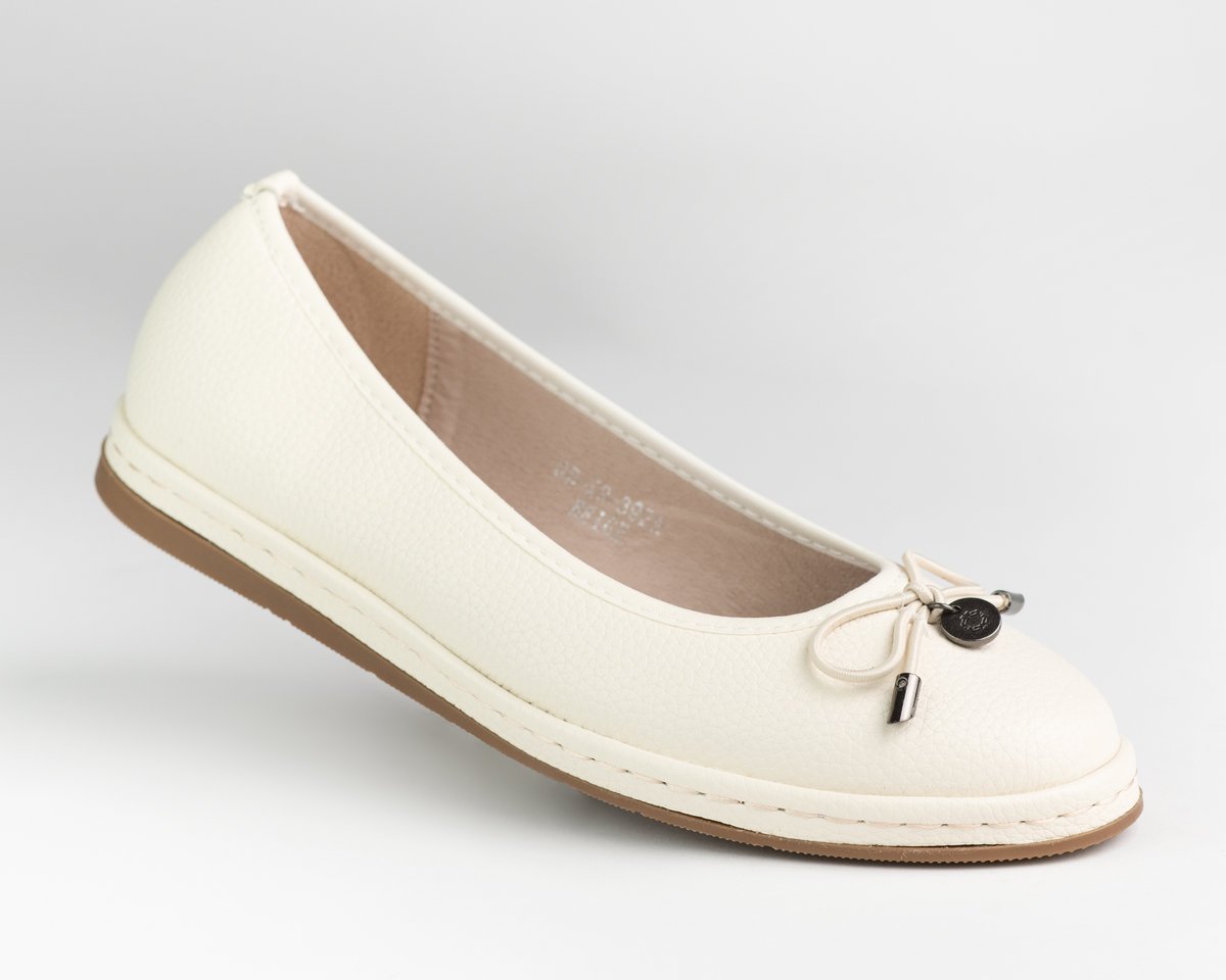 Baleriny damskie GOODIN GD-XR-392A skóra krem kokardka klasyczne eleganckie