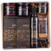 Zestawy upominkowe - ZESTAW PREZENTOW box herbata kawa syrop słodycze miód konfitury bez cukru - miniaturka - grafika 1
