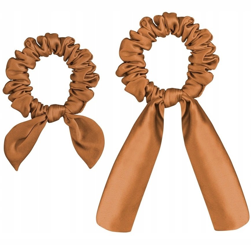 100% JEDWAB 2x Gumka Jedwabna ze Wstążką do Włosów Frotka Li Copper Brązowa