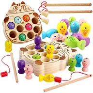 Zabawki interaktywne dla dzieci - Drewniana Gra Łowienie Rybek na magnes MONTESSORI model kot, 2 wędki, kolorowe rybki. - miniaturka - grafika 1