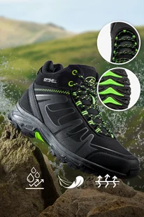 Czarne buty trekkingowe damskie z zielonymi dodatkami sznurowane softshell Casu B2112-2-36 - Botki damskie - miniaturka - grafika 1