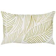 Poszewki na poduszki - BELIANI Poduszka dekoracyjna biała z zielonym bawełniana 30 x 50 cm prostokątna ręcznie robione poduchy z haftem w liście zdejmowane poszewki - miniaturka - grafika 1