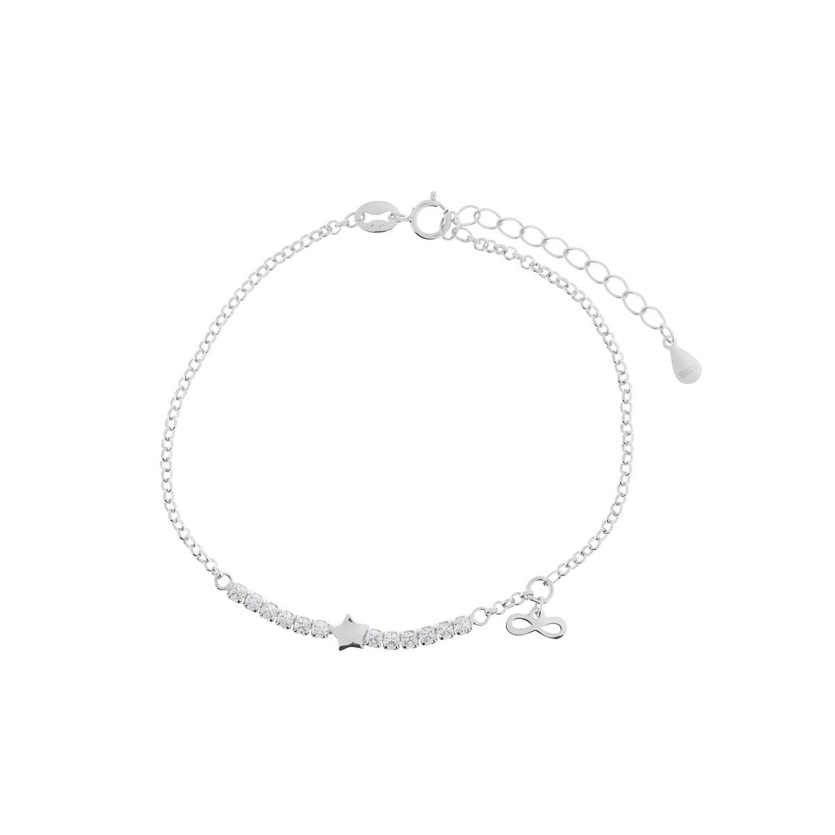 Bransoletka Srebrna 925 Gwiazdka i Zawieszka Nieskończoności