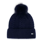 Czapki damskie - Damska czapka o delikatnym splocie z pomponem granatowa - miniaturka - grafika 1