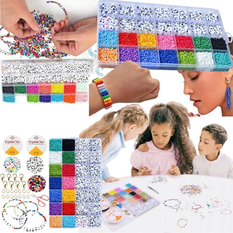 ZESTAW KORALIKÓW DO ROBIENIA BRANSOLETEK KORALIKI DIY PREZENT ponad 4650szt