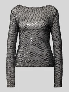 Bluzka z długim rękawem o kroju slim fit z półprzezroczystej siateczki model ‘RISSI’ - Bluzki damskie - miniaturka - grafika 1