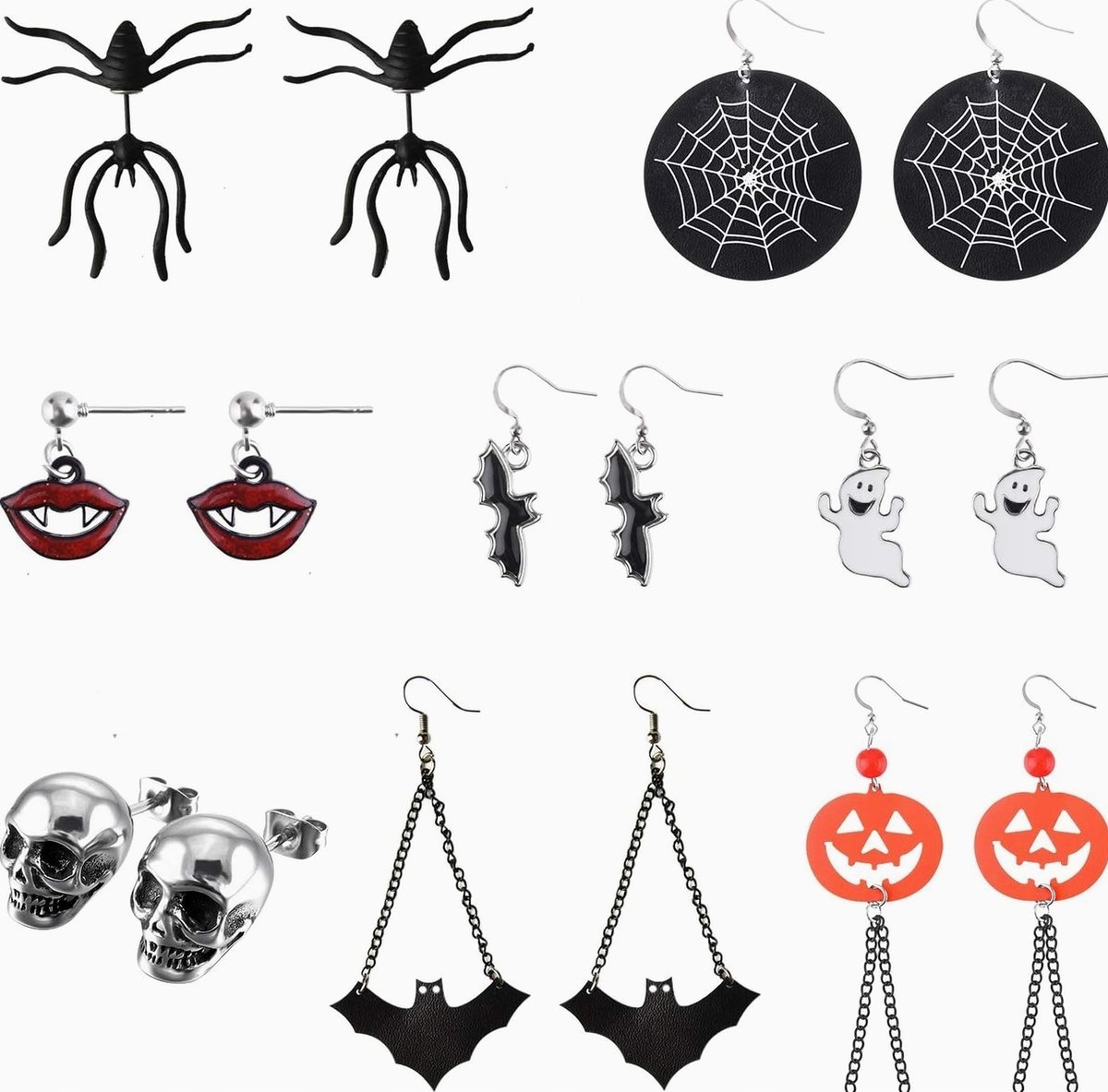 Kolczyki 8 par zestaw tematyczny biżuteria dekoracja uszy halloween