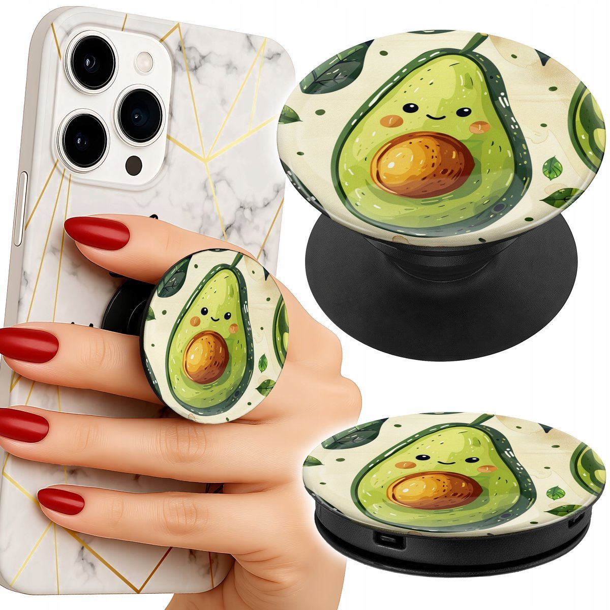 Uchwyt do telefonu Popsocket na palce/stojak SŁODKIE UŚMIECHNIĘTE AWOKADO