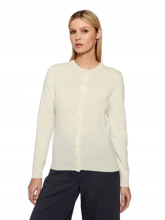 UNITED COLORS OF BENETTON KARDIGAN DAMSKI GŁADKI KREMOWY Z GUZIKAMI S OPA