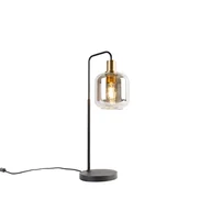 Lampy stojące - QAZQA Designerska lampa stołowa czarna ze złotem i przydymionym szkłem - Zuzanna - miniaturka - grafika 1
