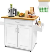 Wózki kuchenne - NAIZY Wózek kuchenny Szafka kuchenna z blatem Mobilna wyspa kuchenna Wózek kuchenny na kółkach, wózek kuchenny, wózek do serwowania 115x36x90cm Biały - miniaturka - grafika 1
