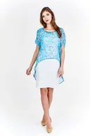 Sukienki - Sukienka FSU620 EKRI + TURKUSOWY wzór - Fokus - miniaturka - grafika 1