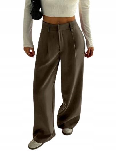 SHEIN SPODNIE CASUAL WYGODNE PROSTE WYSOKI STAN BRĄZOWE PETITE S 1KA