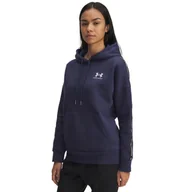 Bluzy damskie - Damska bluza nierozpinana z kapturem Under Armour UA Icon Fleece Taped - granatowa - UNDER ARMOUR - miniaturka - grafika 1