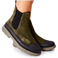 Botki damskie - Damskie Botki Sztyblety Skóra Zamsz Big Star II274355 Khaki zielone - miniaturka - grafika 1