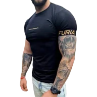 Koszulki sportowe męskie - FURIA T-shirt Koszulka Męska Gym Wear Black/Gold - miniaturka - grafika 1