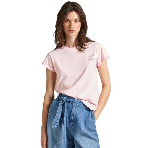 PEPE JEANS RÓŻOWY TSHIRT DAMSKI Z OKRĄGŁYM DEKOLTEM I KRÓTKIM RĘKAWEM L I3A