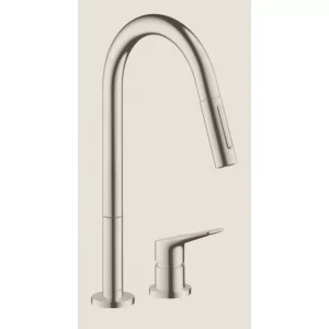 Hansgrohe 34824800 Citterio 2-otworowa jednouchwytowa bateria kuchenna 220 z wyciąganą wylewką stal szlachetna - Baterie kuchenne - miniaturka - grafika 1
