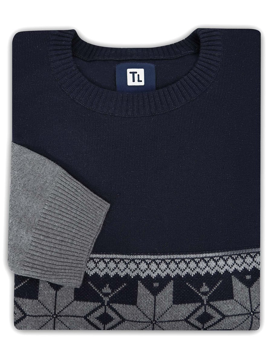Szaro-granatowy sweter męski - skandynawski wzór SW80 r. L
