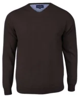 Swetry męskie - Czekoladowy Męski Sweter w Serek (V-neck) - Adriano Guinari - 100% Bawełna, Elegancki - miniaturka - grafika 1