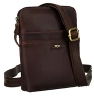 Torby męskie - Torebka męska ze skóry naturalnej PETERSON brązowa mała listonoszka na ramię miejska saszetka na suwak - miniaturka - grafika 1