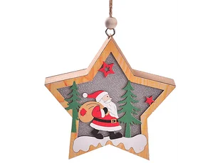 Lampka świąteczna BELINE drewniana Mikołaj gwiazda - Oświetlenie świąteczne - miniaturka - grafika 1