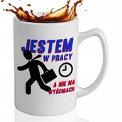 Kubki - Kubek DUŻY BIAŁY Na Prezent Korpo JESTEM W PRACY NIE NA WYŚCIGACH Wzory - miniaturka - grafika 1