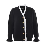 Swetry damskie - faina Damski sweter z dzianiny w stylu vintage z kwiecistą koronką i koronką akrylową czarny rozmiar XL/XXL, czarny, XL - miniaturka - grafika 1