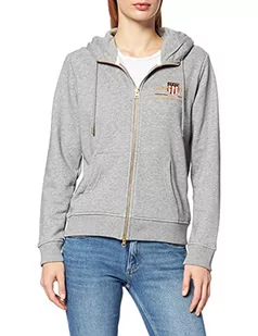 GANT Damska bluza z kapturem archiwalna tarcza pełna bluza z kapturem, Szary Melanż, M - Bluzy damskie - miniaturka - grafika 1