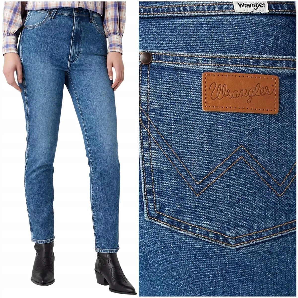 Wrangler Walker slim wysokie dopasowane damskie spodnie jeansowe W30 L32
