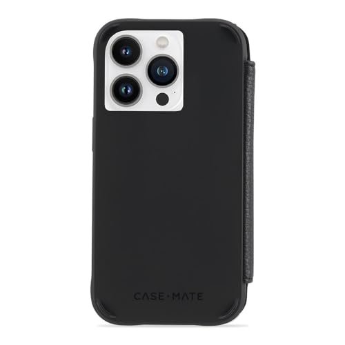 CASE-MATE Etui z portfelem z prawdziwej skóry kompatybilne z Apple iPhone 14 Pro, skórzane etui [ochrona przed upadkiem 3 m, zintegrowany pierścień magnetyczny z przegródkami na pieniądze i karty,