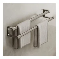 Wieszaki łazienkowe - Szary wieszak ścienny na ręczniki 60 cm, wieszak łazienkowy na ręczniki, podwójny drążek, uchwyt ścienny bez wiercenia, aluminiowy wieszak na ręczniki - miniaturka - grafika 1