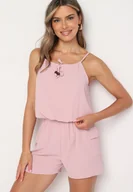 Kombinezony - Różowy Krótki Kombinezon z Bawełny z Gumką w Pasie Iramla - miniaturka - grafika 1