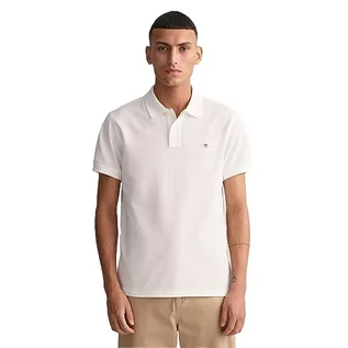 Koszulki męskie - GANT Męska koszulka polo Slim Shield Ss Pique, biały, 3XL - grafika 1