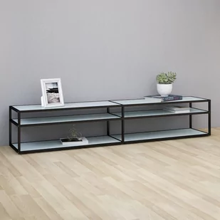Lumarko Szafka pod TV, biały marmur, 220x40x40,5 cm, szkło hartowane - Szafki RTV - miniaturka - grafika 1