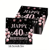 Inne - TEMU 40 sztuk dekoracji na 40. urodziny dla kobiet, rocznikowe 40. urodziny, czarne i różowo-złote serwetki, artykuły na przyjęcie urodzinowe - miniaturka - grafika 1