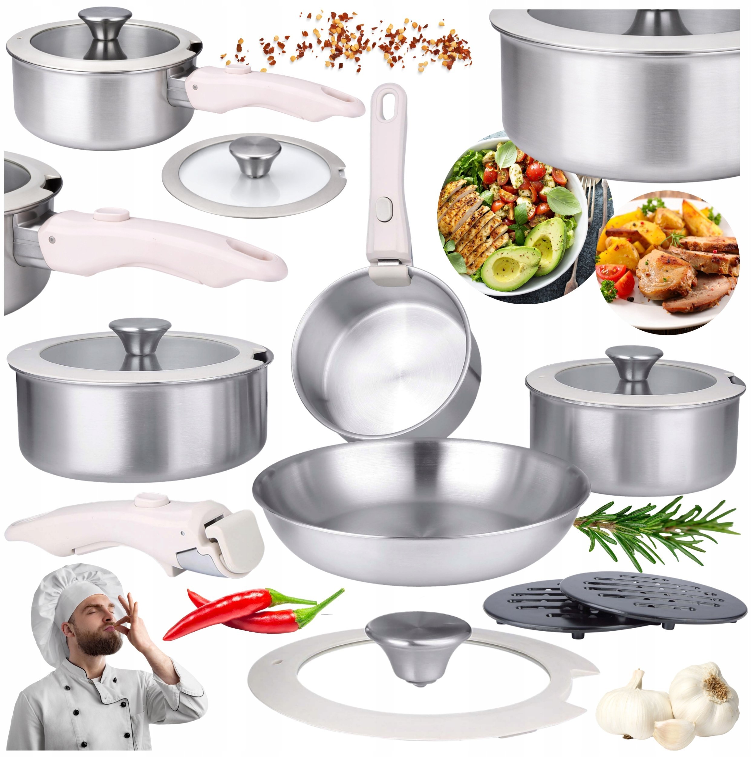 Brunbeste Zestaw garnków garnki stalowe rondle komplet indukcja gaz 11-ELE BRUNBESTE BB-5558