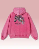 Bluzy damskie - Bluza oversize z kapturem Horse Girl Kolorowy Koń Sprana Ciemnoróżowy XXL - miniaturka - grafika 1